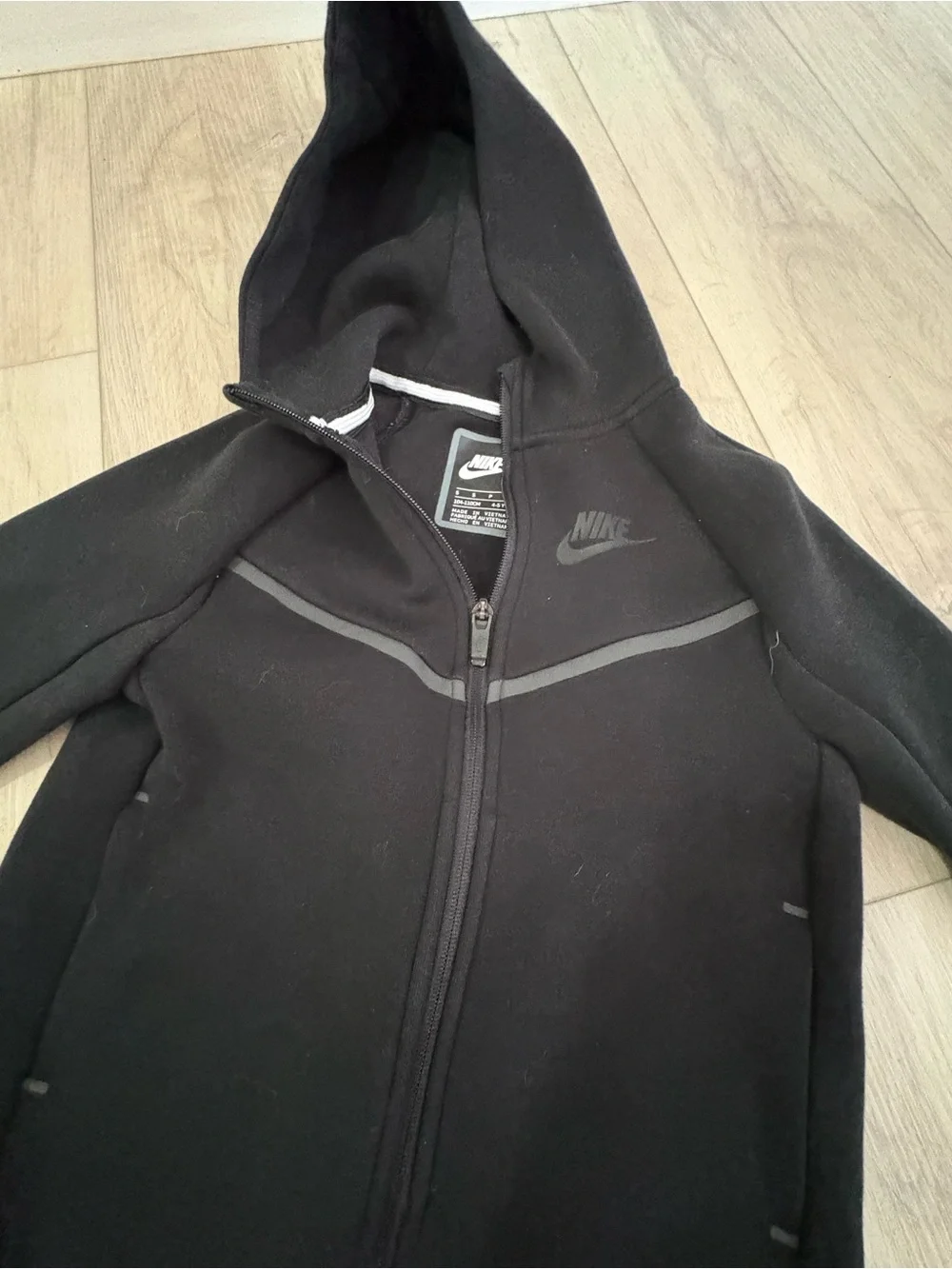 Nike Tech Kids Black Hooded Full-Zip Jacket with Subtle Logo